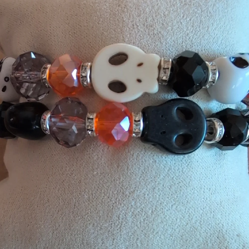 Halloween Skull Beaded Stretch Bracelet Set